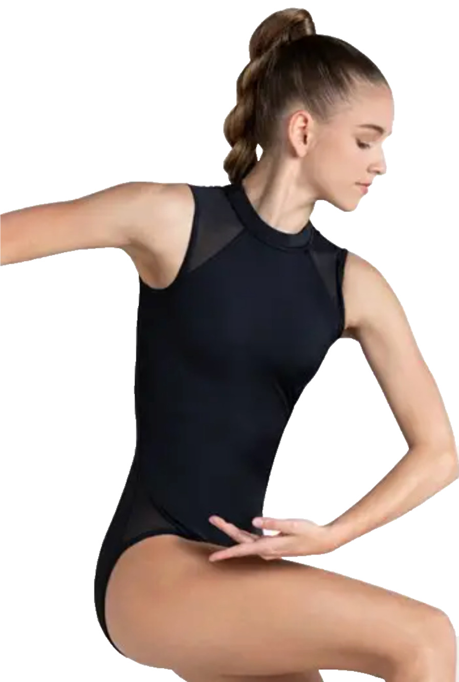 Leotard Mesh Inset Short Sleeve Black Adult Small Dance Costume Rehearse Recital